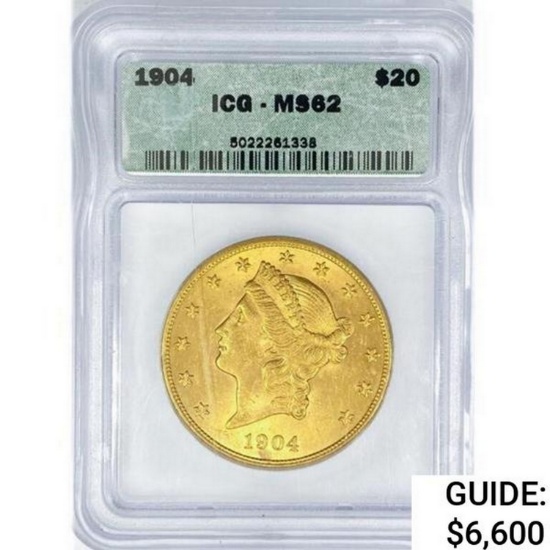 1904 $20 Gold Double Eagle ICG MS62