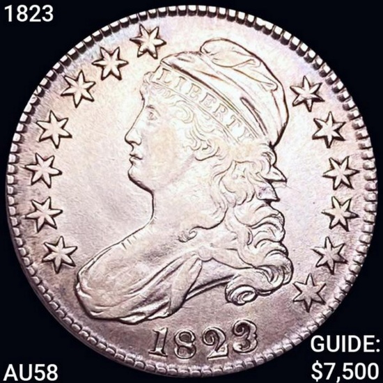 1823 UGLY 3 Capped Bust Half Dollar CHOICE AU