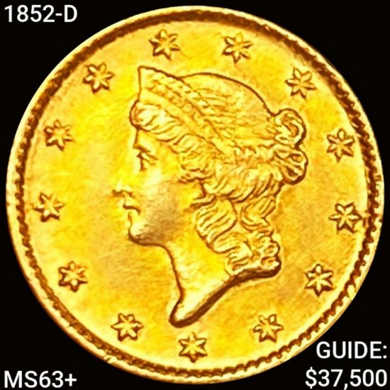 1852-D Rare Gold Dollar CHOICE BU+