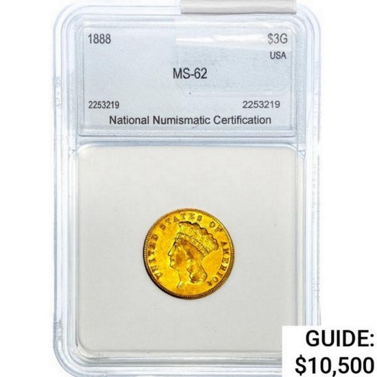 1888 $3 Gold Piece NNC MS62