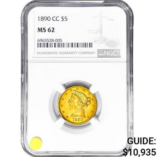 1890-CC $5 Gold Half Eagle NGC MS62