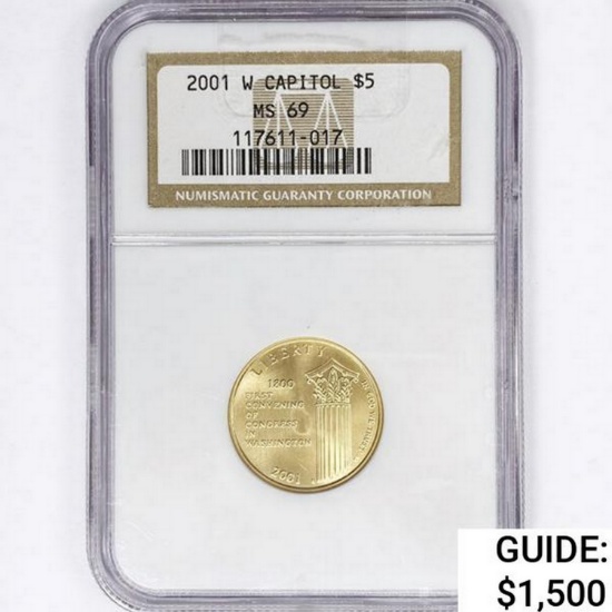 2001-W $5 0.29oz Capitol Gold NGC MS69