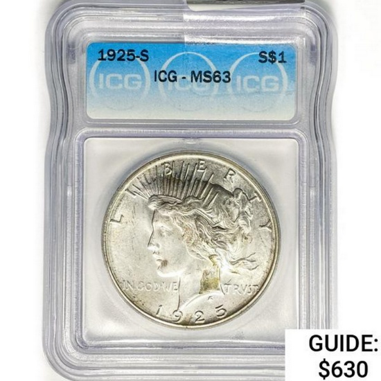 1925-S Silver Peace Dollar ICG MS63