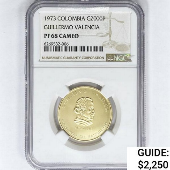 1973 Columbia .3733oz Gold 2000 Pesos NGC PF68 CAM