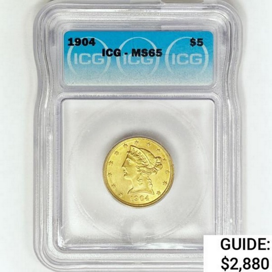 1904 $5 Gold Half Eagle ICG MS65