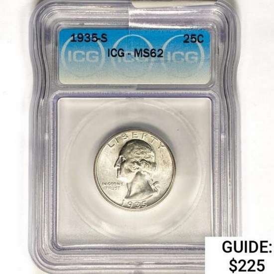 1935-S Washington Silver Quarter ICG MS62