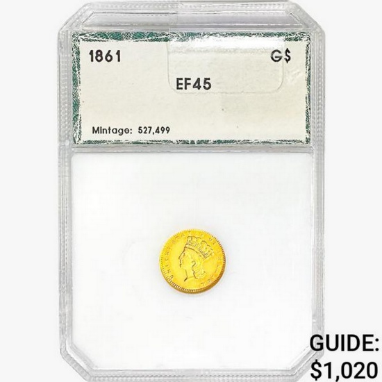 1861 Rare Gold Dollar PCI EF45