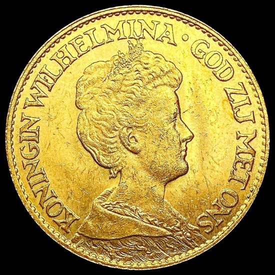 1917 Netherlands .1947oz Gold 10 Gulden CHOICE BU