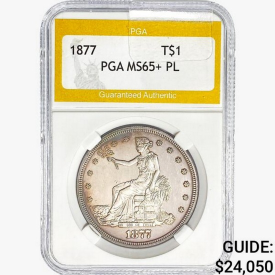 1877 Silver Trade Dollar PGA MS65+ PL