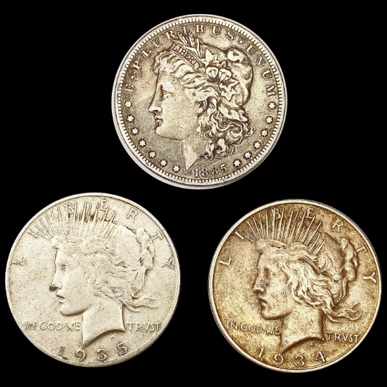 [3] Varied Silver Dollars (1885-S, 1934-D, 1935-S)