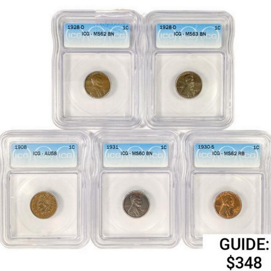 [5] Cents Set ICG AU,MS 1908-1931