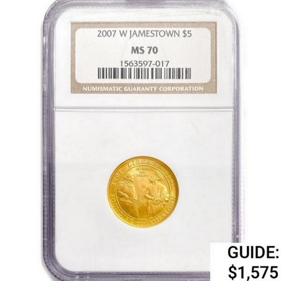 2007-W $5 8.36g Jamestown Gold NGC MS70