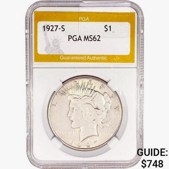 1927-S Silver Peace Dollar PGA MS62