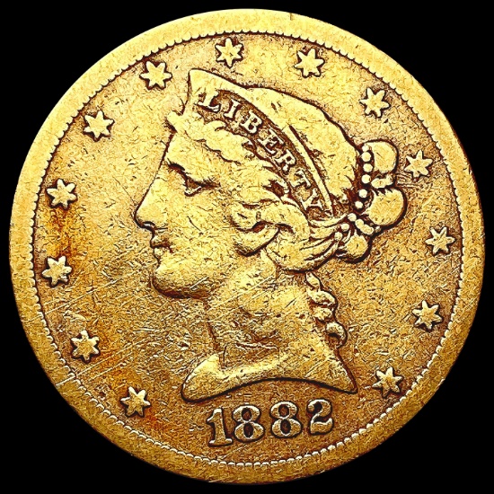 1882-S $5 Gold Half Eagle LIGHTLY CIRCULATED