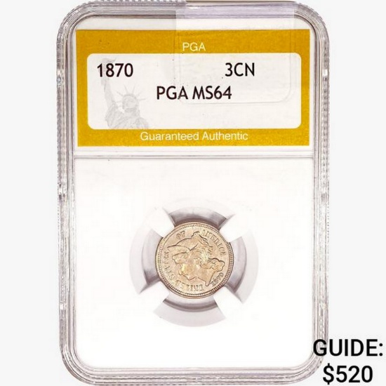 1870 Nickel Three Cent PGA MS64