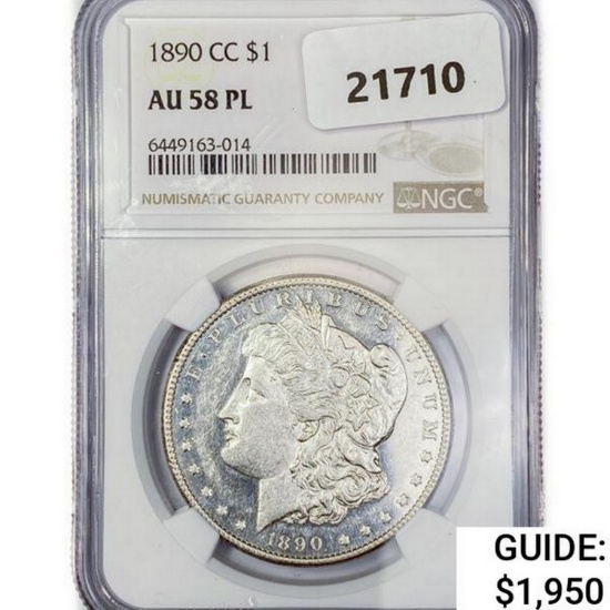 1890-CC Morgan Silver Dollar NGC AU58 PL