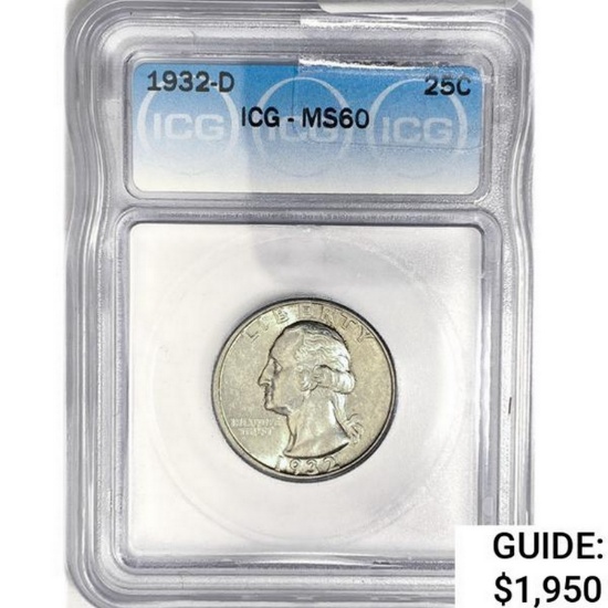 1932-D Washington Silver Quarter ICG MS60
