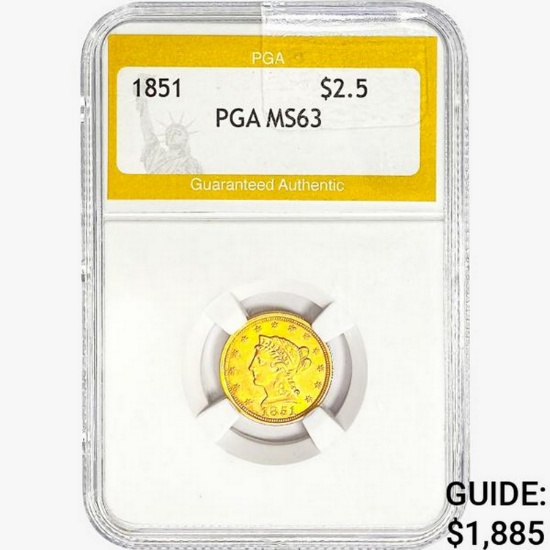 1851 $2.50 Gold Quarter Eagle PGA MS63