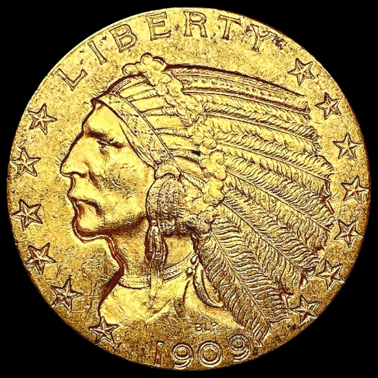1909-D $5 Gold Half Eagle LIGHTLY CIRCULATED