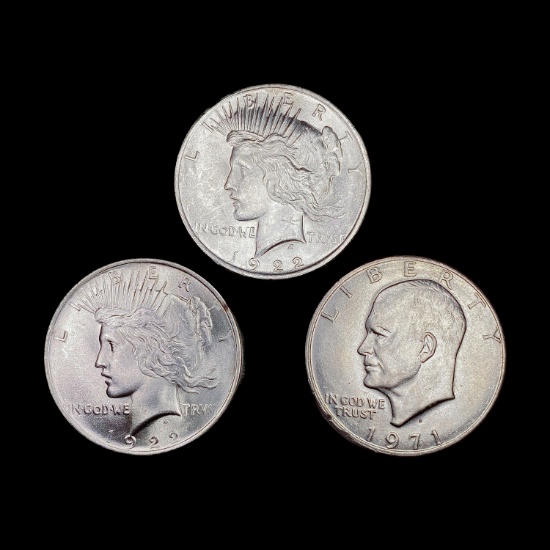 [3] US Silver Dollars ((2) 1922, 1971) UNCIRCULATE
