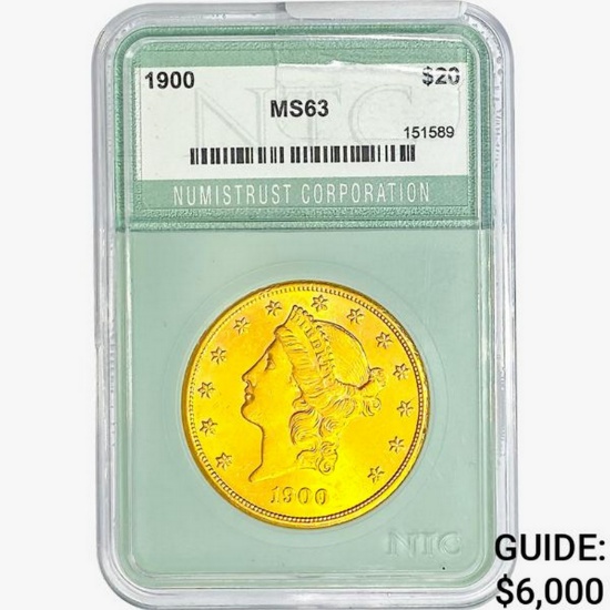 1900 $20 Gold Double Eagle NTC MS63
