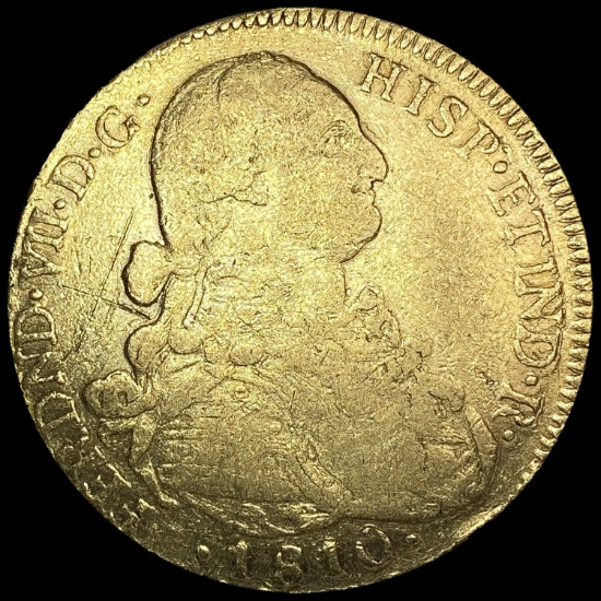 1810 Columbia .7615oz Gold 8 Escudos NICELY CIRCUL
