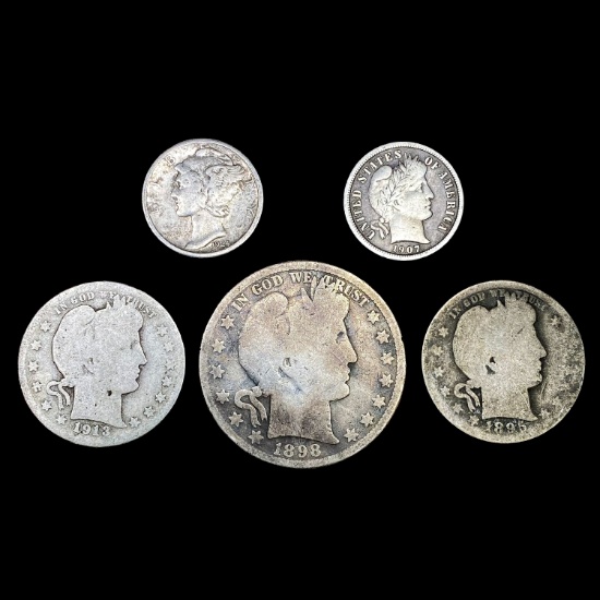 [5] Varied US Coinage [1895-O, 1898-D, 1907-S, 191