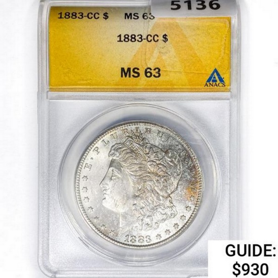 1883-CC Morgan Silver Dollar ANACS MS63