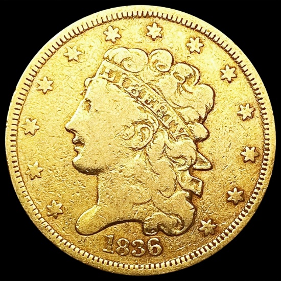 1836 $5 Gold Half Eagle NICELY CIRCULATED