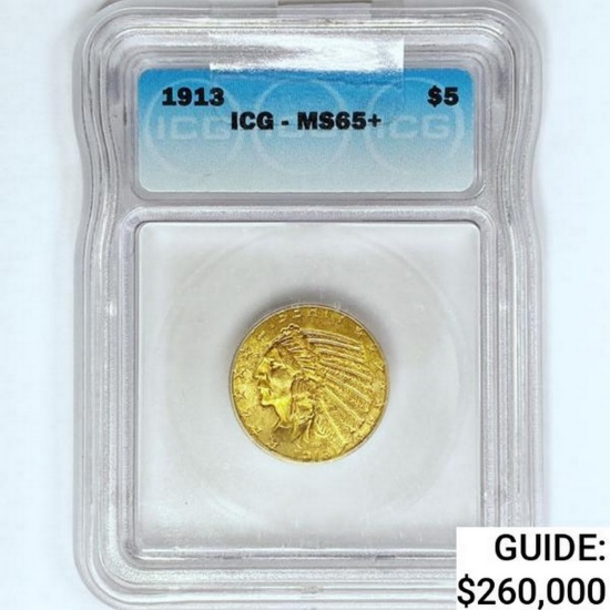 1913 $5 Gold Half Eagle ICG MS65+