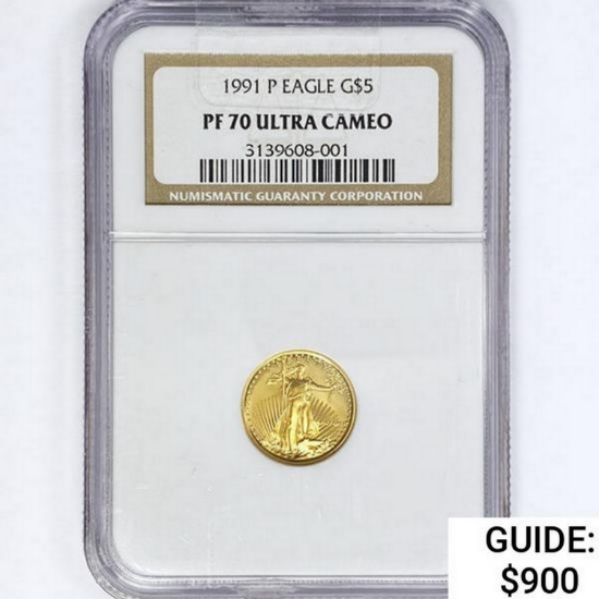 1991-P $5 1/10 oz American Gold Eagle NGC PF70 UC