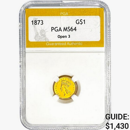 1873 Rare Gold Dollar PGA MS64 Open 3