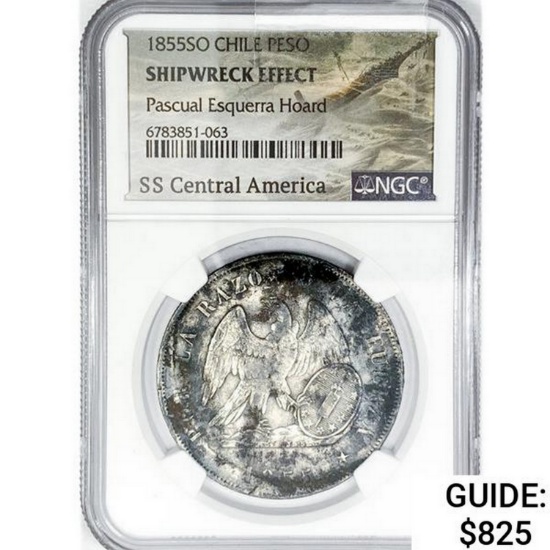 1855SO 50C Chile NGC ShipwreckSS Central America N