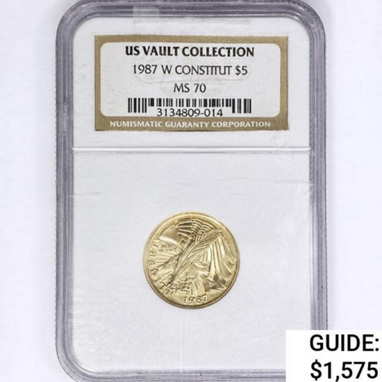 1987-W $5 0.29oz Constitution Gold NGC MS70