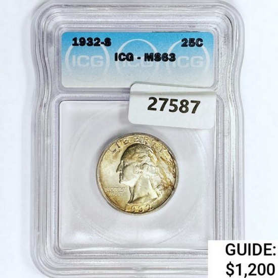 1932-S Washington Silver Quarter ICG MS63