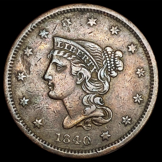 1840 Sm Date Braided Hair Large Cent ABOUT UNCIRCU