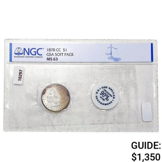 1878-CC Morgan Silver Dollar NGC MS63 GSA Soft Pac