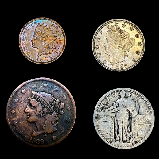 [4] Varied US Coinage [1839, 1883, 1905, 1917] HIG