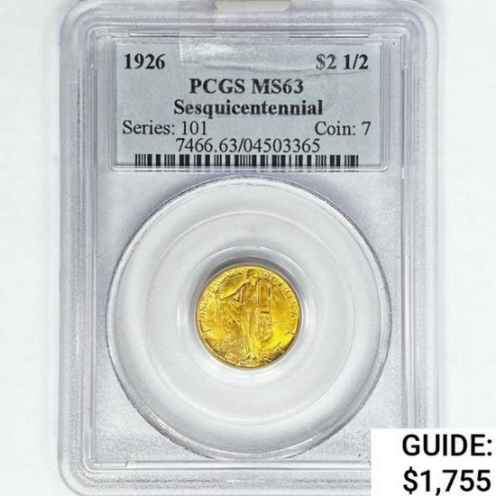1926 Sesquincentennial $2.50 Gold Quarter Eagle PC