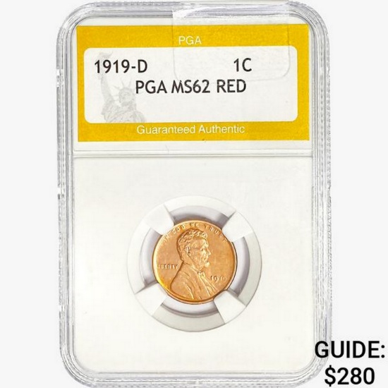 1919-D Wheat Cent PGA MS62 RED