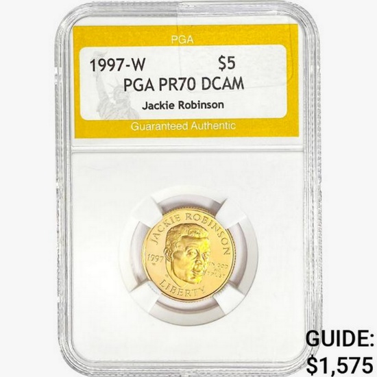 1997-W .2419oz. Gold $5 Jackie Robinson PGA PR70 D