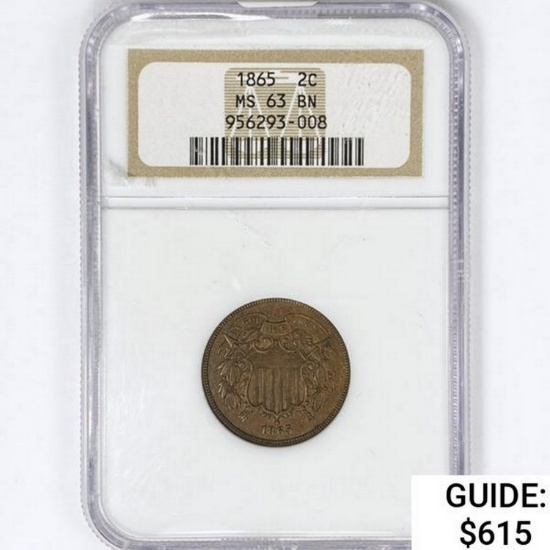 1865 Two Cent Piece NGC MS63 BN