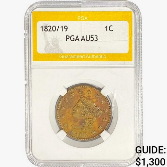 1820/19 Coronet Head Large Cent PGA AU53