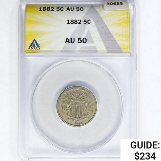 1882 Shield Nickel ANACS AU50