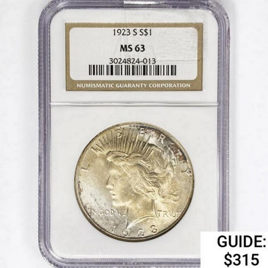 1923-S Silver Peace Dollar NGC MS63