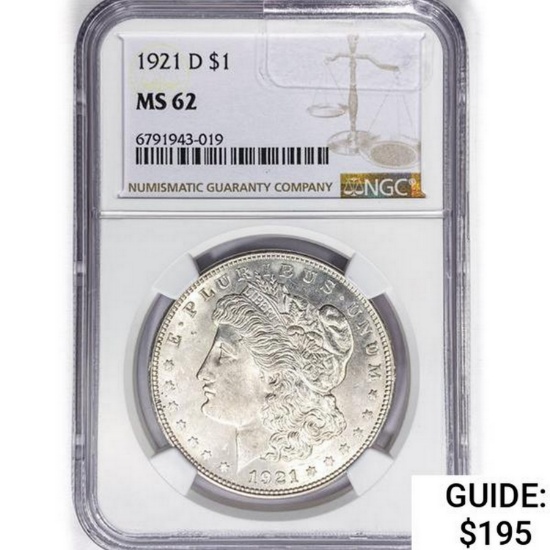 1921-D Morgan Silver Dollar NGC MS62