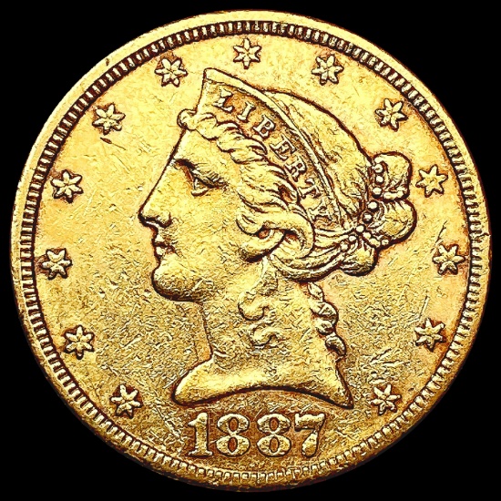 1887-S $5 Gold Half Eagle CLOSELY UNCIRCULATED