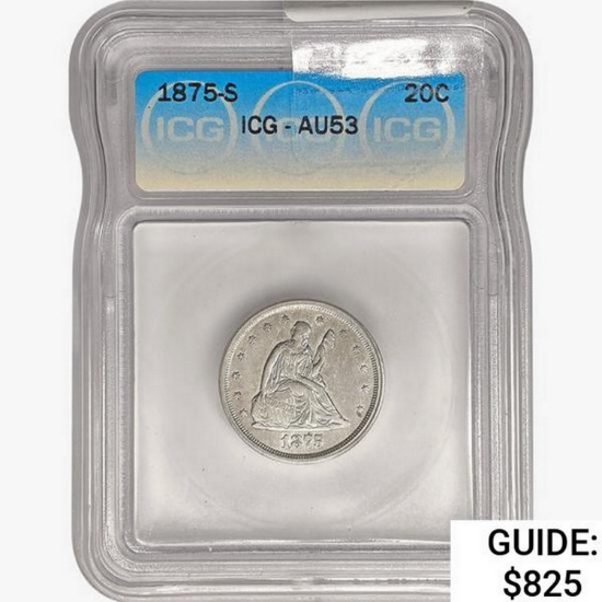 1875-S Twenty Cent Piece ICG AU53