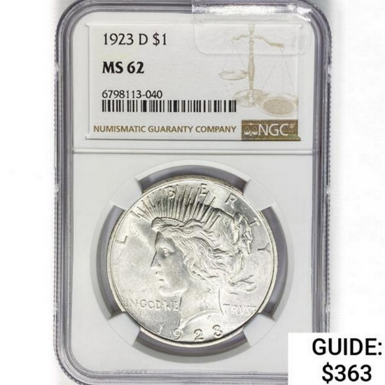 1923-D Silver Peace Dollar NGC MS62