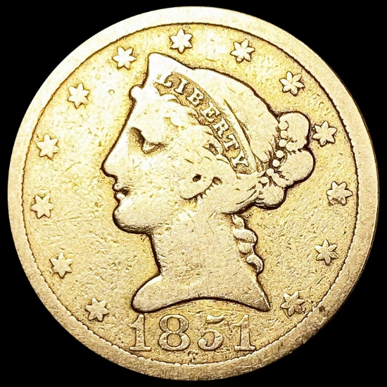 1851 $5 Gold Half Eagle NICELY CIRCULATED